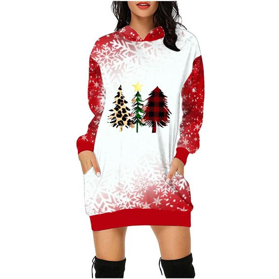 VALMASS Sweatshirt for Womens Fall Fashion 2024 Christmas Long Sleeve Loose Printed Hoodies Pullover with Pockets (XL, P Red)