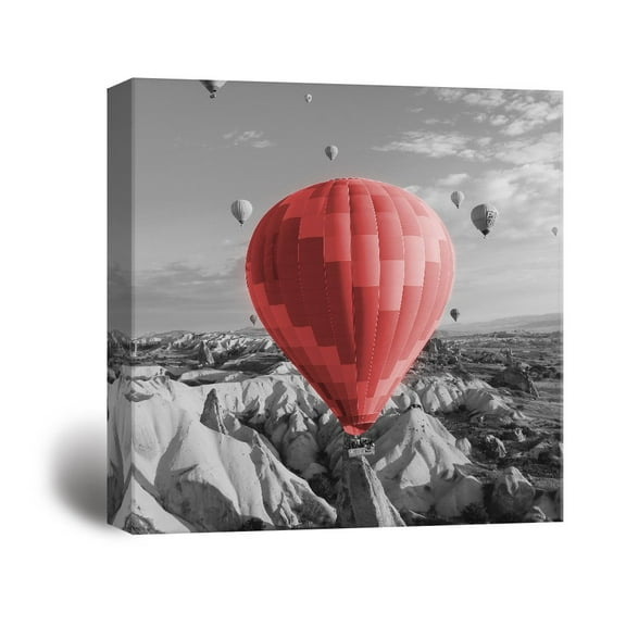 wall26 Black and White Photograph with Pop of Color of a Hot Air Balloon - Canvas Art Home Art - 12" x 12"