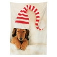 thumbnail image 3 of Ambesonne Dachshund Tablecloth Rectangular Table Cover, Dog in Christmas Elf Hat, 52"x70", Ivory Cinnamon, 3 of 4