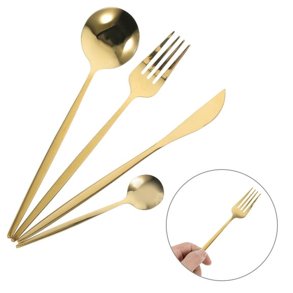 GOOHOCHY Golden Stainless Steel Dinnerware Kit with Forks Spoons Cutters for Home Use Elegant and 6 Sets