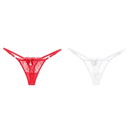 (2-Pack) Kcodviy Women Sheer Lace Thong High Waist Lace Panties Adjustable Waist Bow Mesh Under Clothes Waist Trainer Seamless Panties
