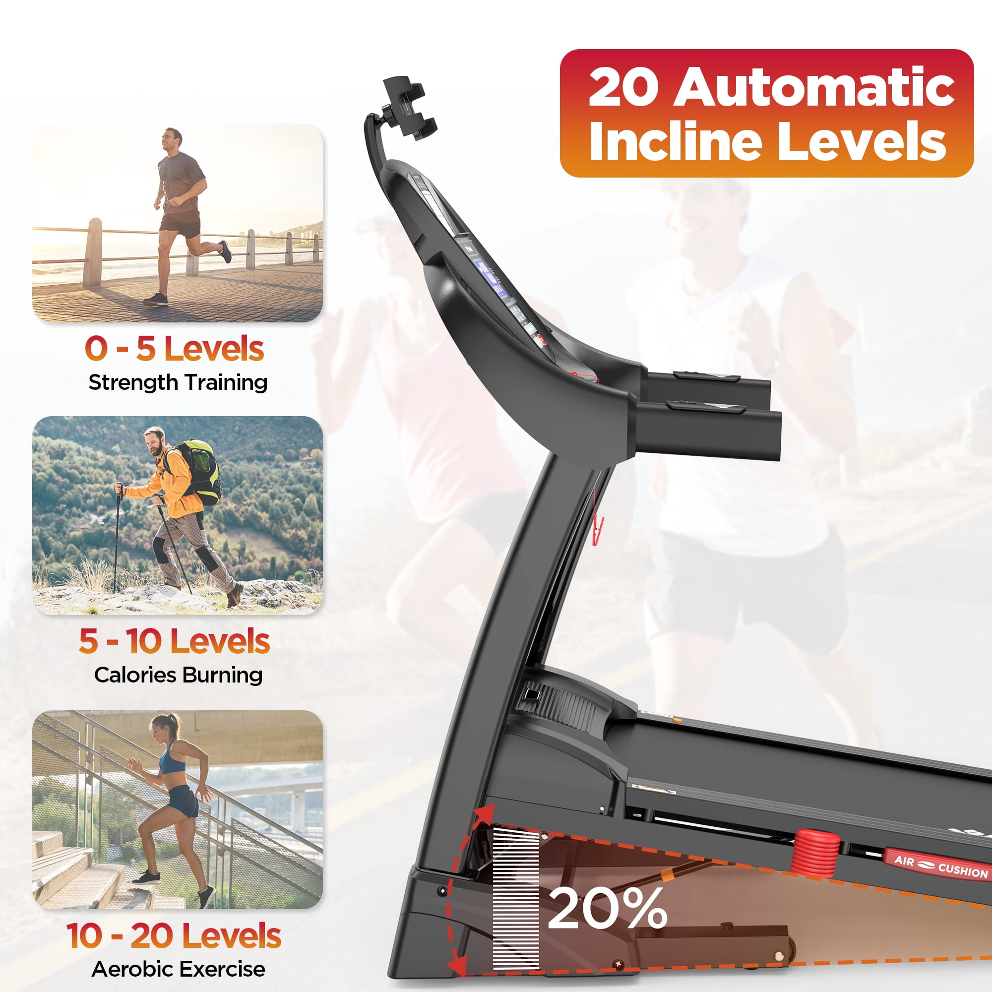 5HP Foldable Treadmill for Home, Jogging Walking Treadmill with Handle, 20% Auto Incline, 330 Lb Capacity, 12MPH, APP Connectivity, 71 Programs, Bluetooth, APP with Free Train Courses, Knee Strap Gif