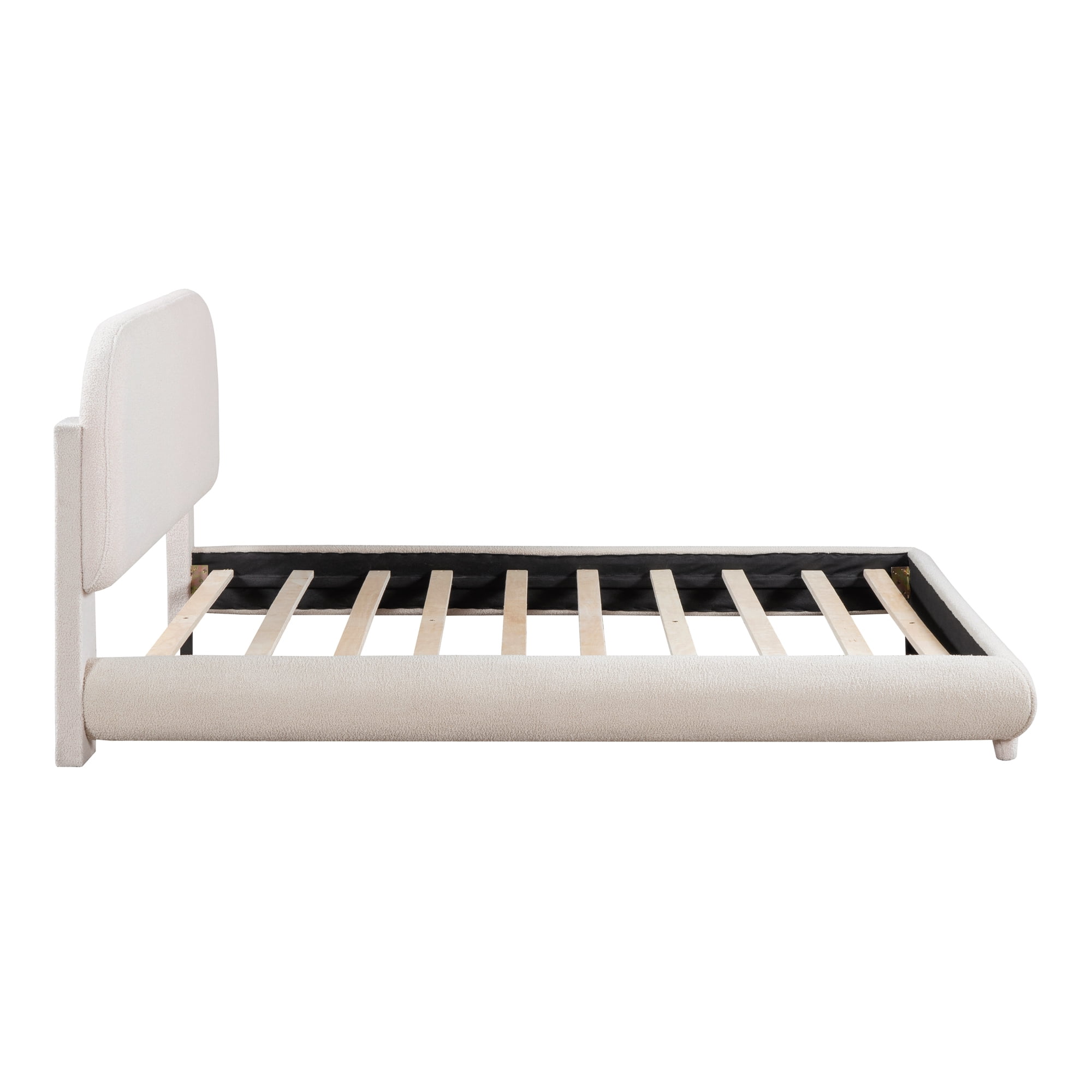Noble House Teddy Fleece Full Size Upholstered Platform Bed, Beige