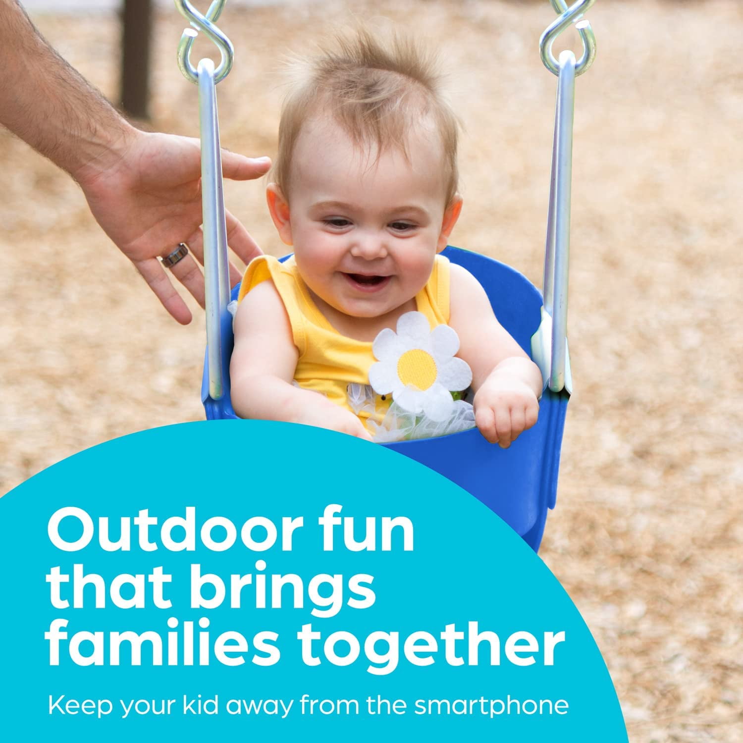 Jungle Gym Kingdom Toddler Swing; Heavy Duty, High Back, Full Bucket Baby Swing Seat with Coated Chains for Outdoor Use; Fully Assembled; Blue