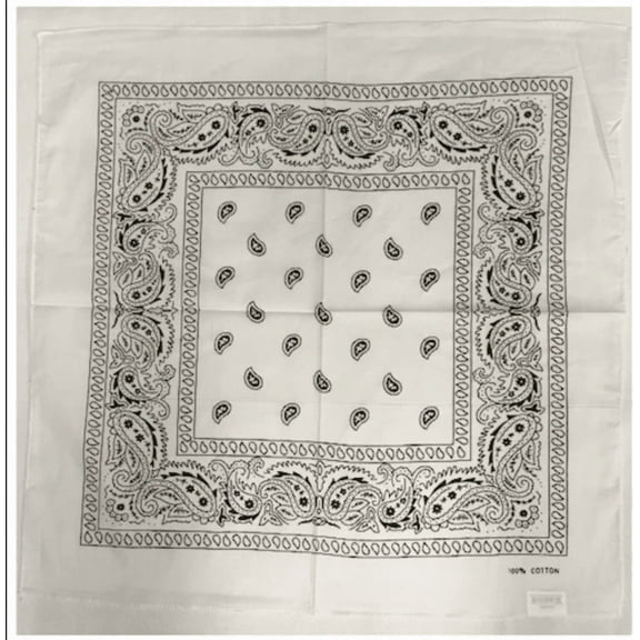 12 White  Bandana Paisley Head Wrap 100% Cotton 22"X22" AMERICAN STOCK
