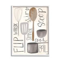 Stupell Industries Flip Whisk Simmer and Stir Kitchen Spoons and Utensils Graphic Art Framed Art Print Wall Art, 24x30, By Katie Doucette