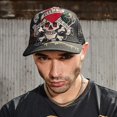 thumbnail image 2 of Ed Hardy Trucker Hat Rhinestone Tattoo Love Kills Slowly Skull Black Snapback Cap, 2 of 7