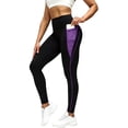 thumbnail image 3 of Feancey Yoga Leggings for Women with Pocket High Waisted Butt Lifting Workout Leggings Breathable Quick Dry Athletic Tights Color Block Skinny Pants Purple XXL, 3 of 6