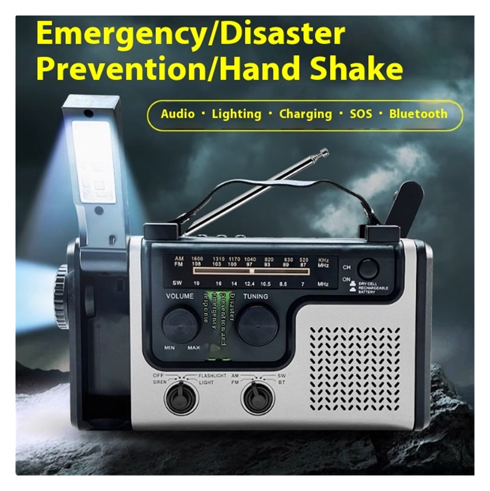 Emerncy Hand Crank Radio, Portable Solar Powered Multi-Function Survival ar With Hand Crank nerator, LED Lighting For Disaster Preparedness And Outdoor Use ,Listen Anytime, Anywhere