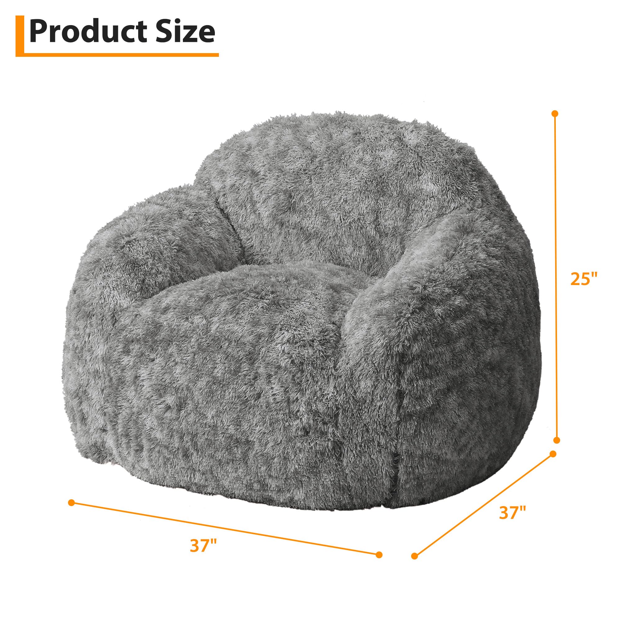 BouPower Bean Bag Chair for Adults, Plush Fluffy Faux Fur Sofa, Premium High-Density Sponge Filler Ergonomic Backrest & Armrests, Removable Washable Cover Comfy Lazy Chair for Bedroom Living Room