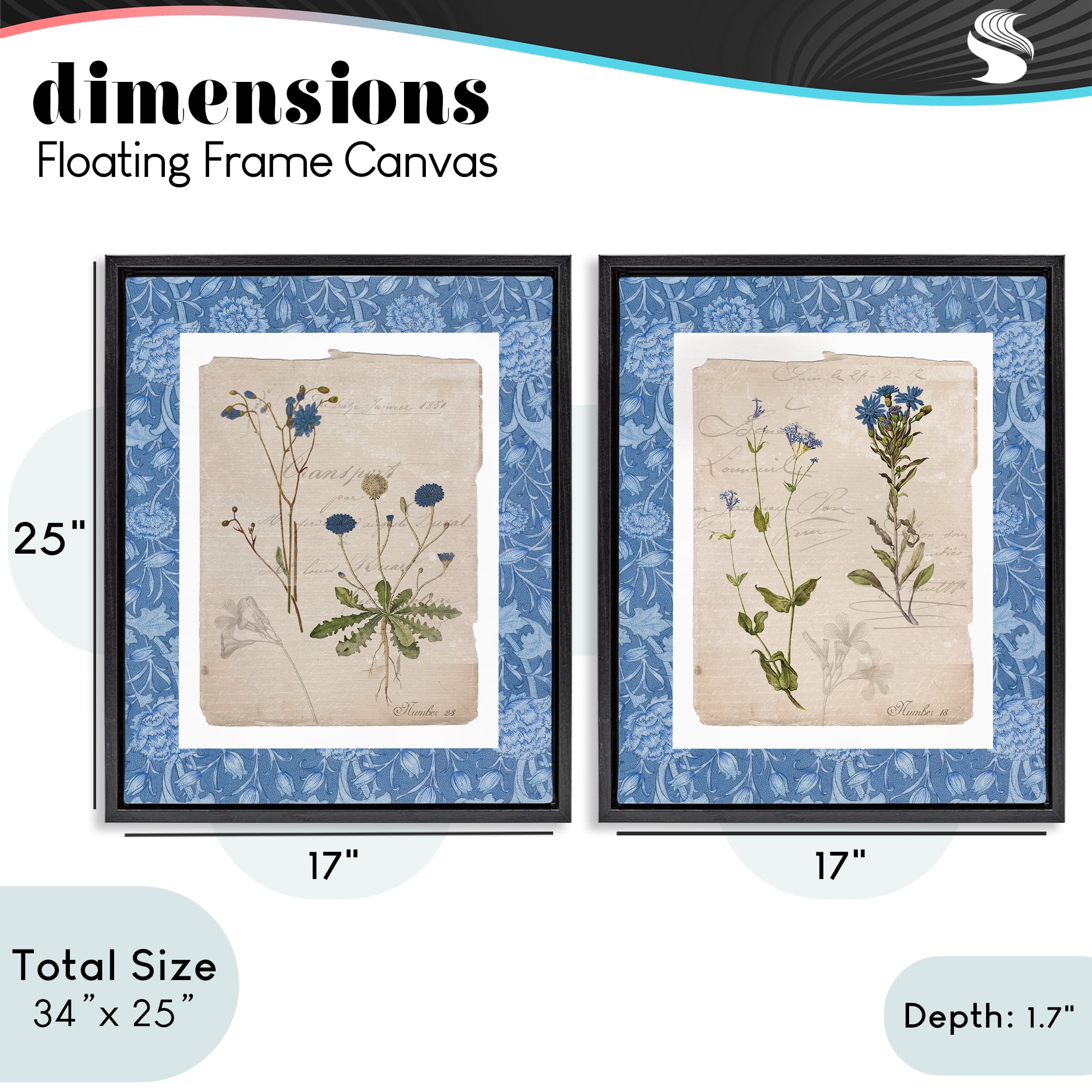 Stupell Industries Blue Botanical Herbs 2 Piece Black Framed Floater Canvas Set, design by Livi Finn