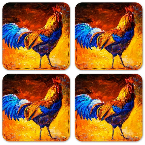 Vinyl Drink Coasters - Set of 4 - Rooster Painting