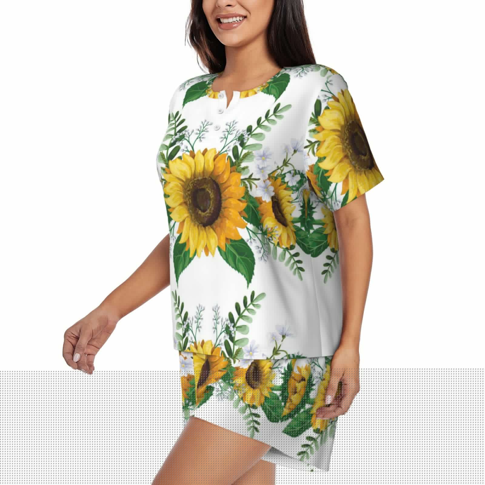 thumbnail image 2 of Picia Sunflowers (2) Pajamas Sets for Women Soft Short-Sleeved Pjs with Lounge Shorts Two Piece Sleepwear-3X-Large, 2 of 9