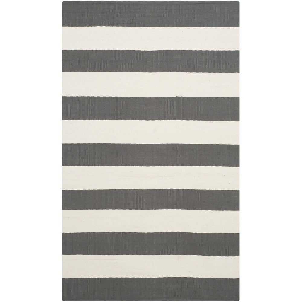 SAFAVIEH Montauk Saranna Striped Cotton Area Rug, Grey/Ivory, 6' x 6' Round