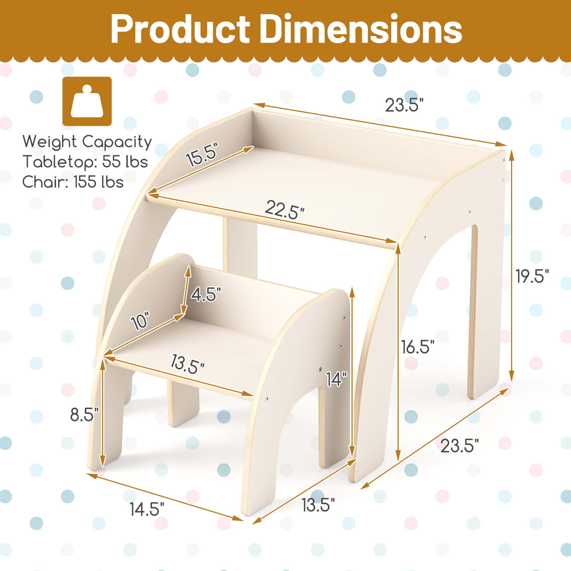 Costway Kids Desk and Chair Set Wooded Toddler Table and Chair Set with Proper Height White