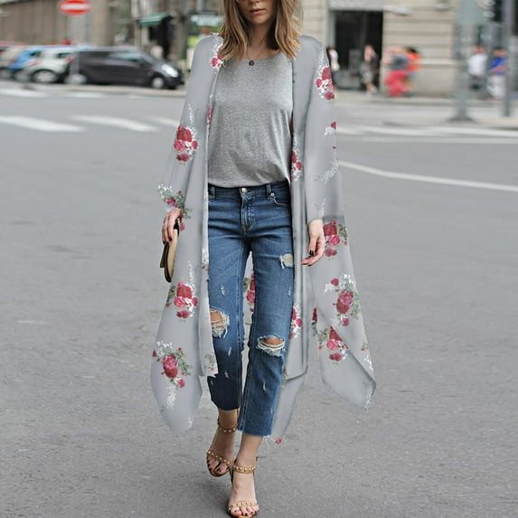 Palato Women's Plus Size Tops,Womens Flowy Kimono Cardigan Open Front Dress Printed Chiffon Blouse Loose Tops