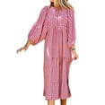 thumbnail image 3 of LUXUR Robe Maxi pour Femmes Été Évasée Imprimée Froncée Manches Bouffantes Kaftan Rouge S, 3 of 4