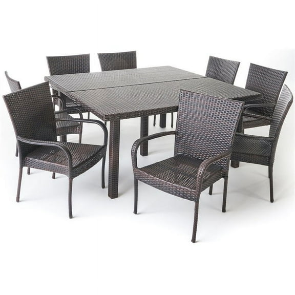 Noble House Brett Outdoor 9 Piece Stacking Wicker Square Dining Set, Multibrown