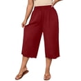 thumbnail image 3 of VBVC Women's Plus Wide Leg Capri Pants , Ladies' Scalloped Hem High Waist Cropped Pants , Summer Casual Loose Lounge Trousers For Women, Red , L-5XL, 3 of 10