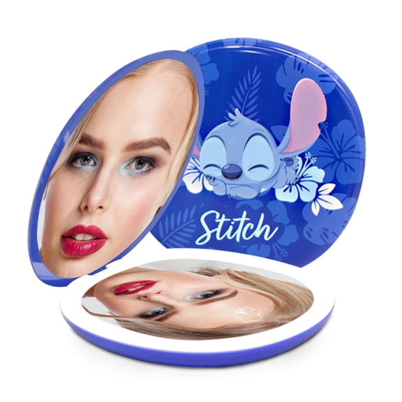 Impressions Vanity Sleepy Stitch LED Compact Mirror with Stitch Artwork and 3x Magnified Top Mirror
