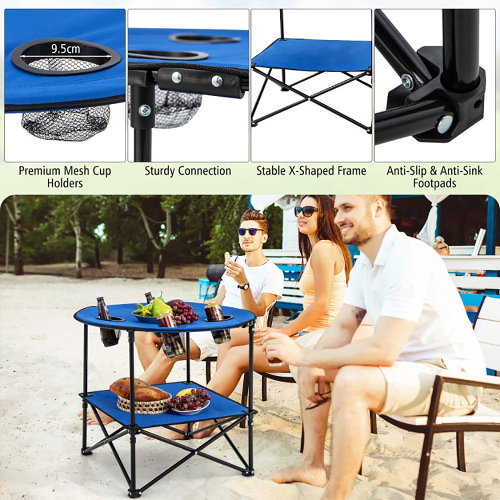 Aimee Lii 2-Tier Portable Picnic Table with Carrying Bag and 4 Cup Holders, Folding Table for Camping and BBQ, Blue Aimee Lii 2-Tier Portable Picnic Table with Carrying Bag and 4 Cup Holders, Folding Table for Camping and BBQ, Blue