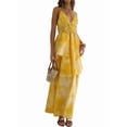 thumbnail image 2 of Tiered Ruffle Bridesmaid Dresses for Women Long Chiffon Deep V Neck Sleeveless Slip Dresses Yellow L, 2 of 8