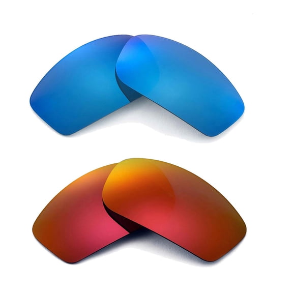 Walleva 2 Paris Polarized  Replacement Lenses For Oakley Monster Pup  Sunglasses-Fire Red   Ice Blue