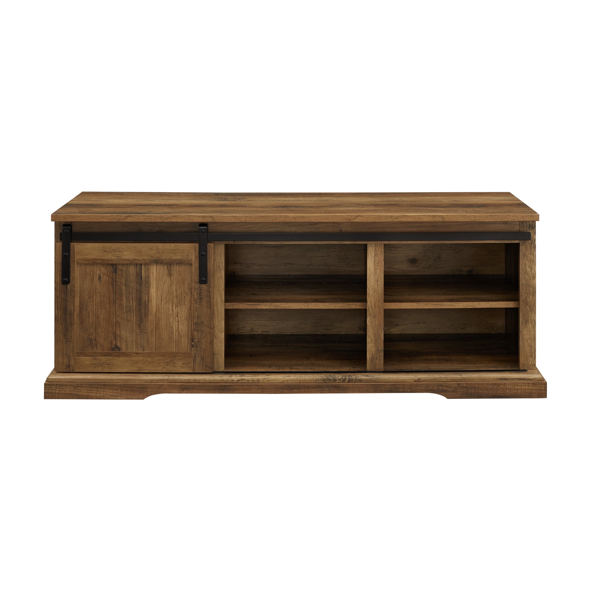 Woven Paths Dorset Grooved Sliding Barn Door Storage Bench, Reclaimed Barnwood