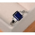 thumbnail image 2 of Blue Sapphire Engagement ring, sapphire ring, emerald cut blue gemstone, September birthstone, sterling silver ring, 2 of 2