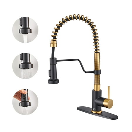 CASAINC Single Handle Kitchen Faucet with Pull Out Sprayer Deck Mounted Matte Black and Brushed Gold