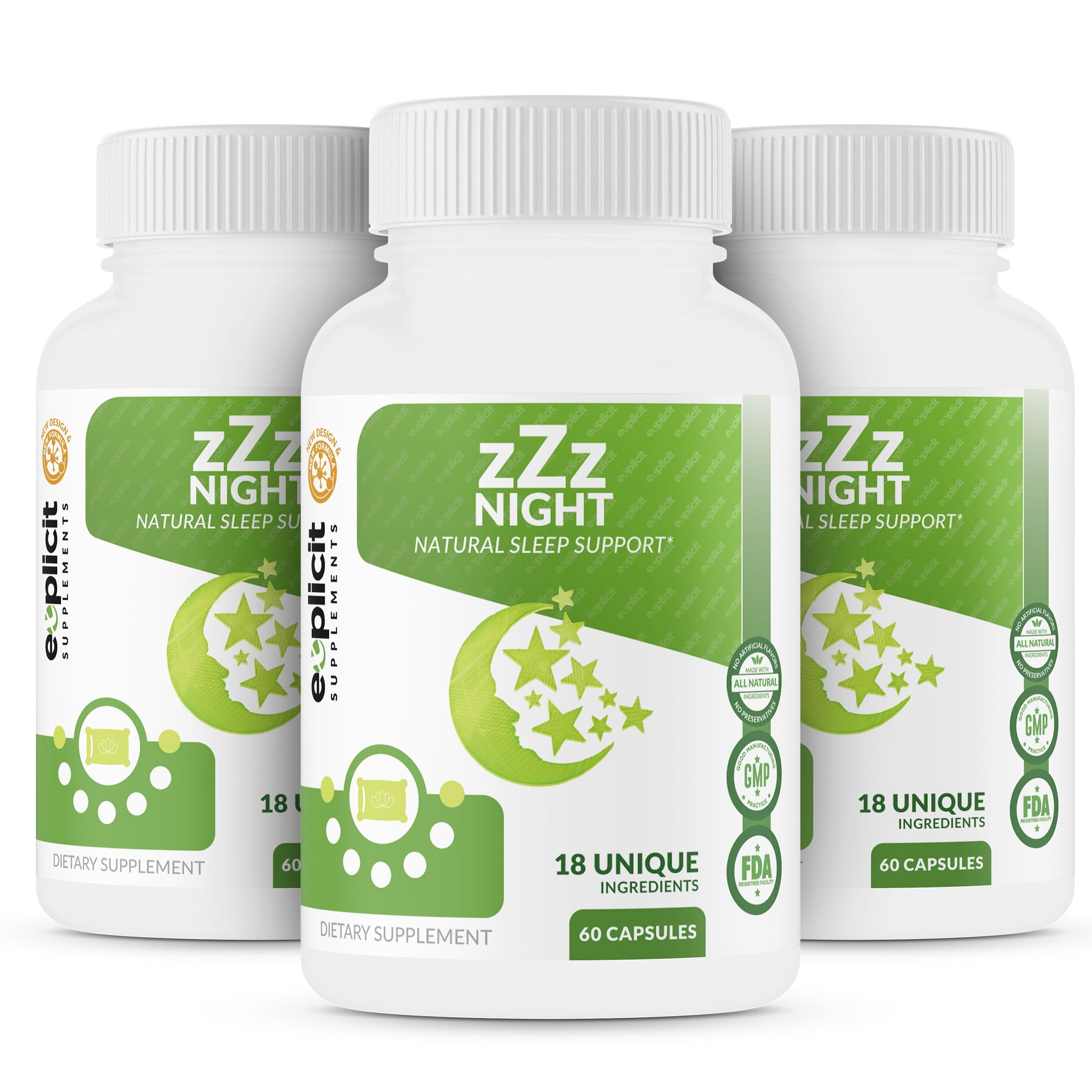 zZz Night Natural Sleep Aid - Non-Habit Sleeping Pills with Melatonin, Valerian, Chamomile & More - Promotes Relaxation & Restful Sleep for a Better Tomorrow – 3 Pack - Money Back Guarantee
