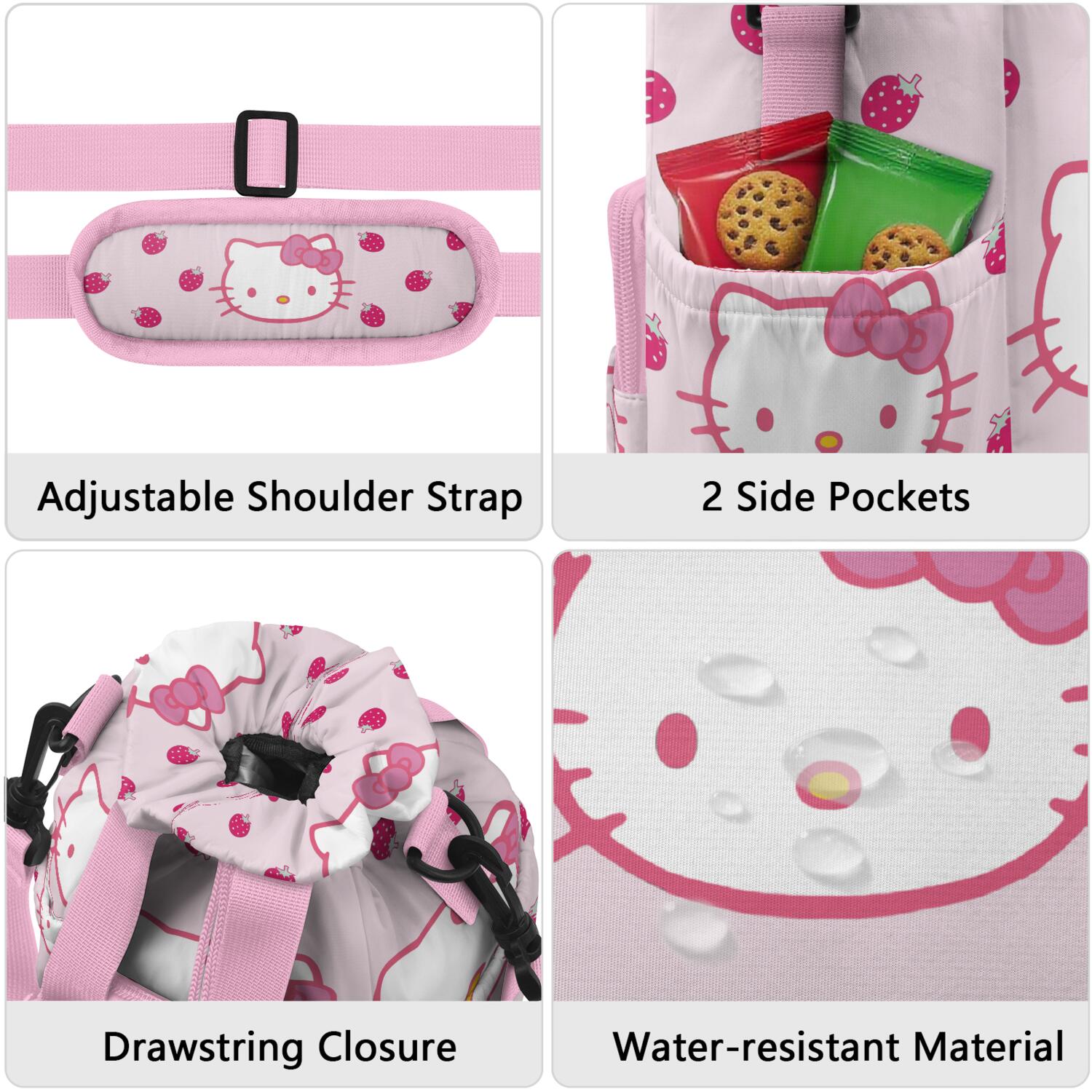 Insulated Water Bottle Carrier Bag Sleeve with Strap Crossbody for 20/24/32/40oz Tumbler,Hello Kawaii Cat Cute Water Bottle Holder Sling Bag with Pocket Gifts for Women Men Adults
