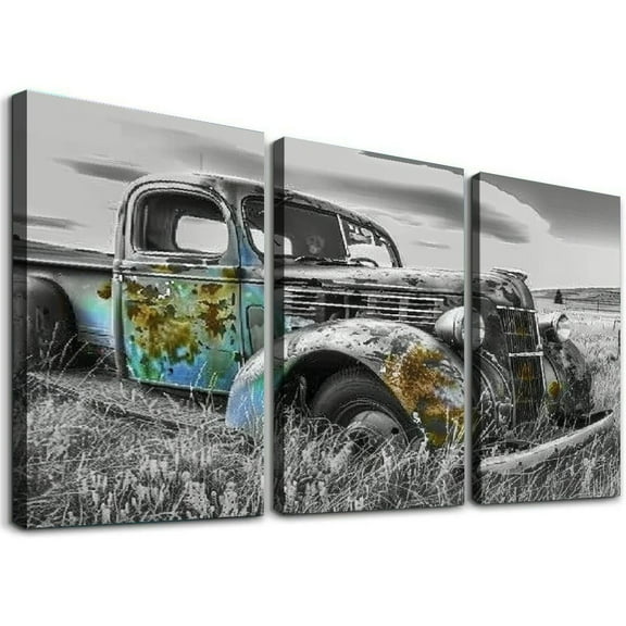 Vintage Poster Farm Truck Wall Art, Old Truck Canvas Print, Barn for Country Home Decor Canvas Painting Posters And Prints Wall Art Pictures for Living Room Bedroom Decor