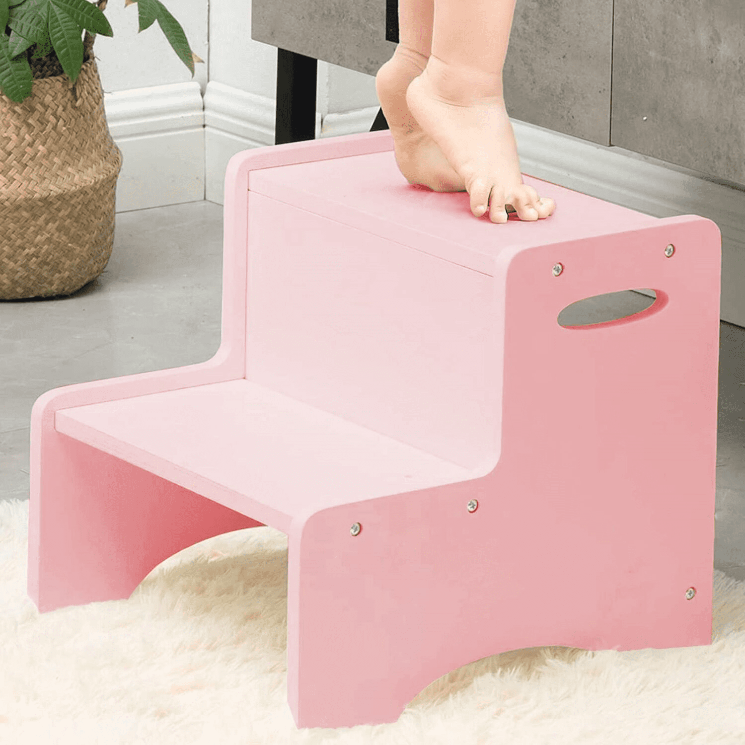 Toddler Step Stool for Bathroom & Kitchen – Wooden 2-Step Kids Stool with Handles & Non-Slip Pads, Sturdy Birch Wood, 200 lb Capacity for Potty Training, Sink & Counter Access