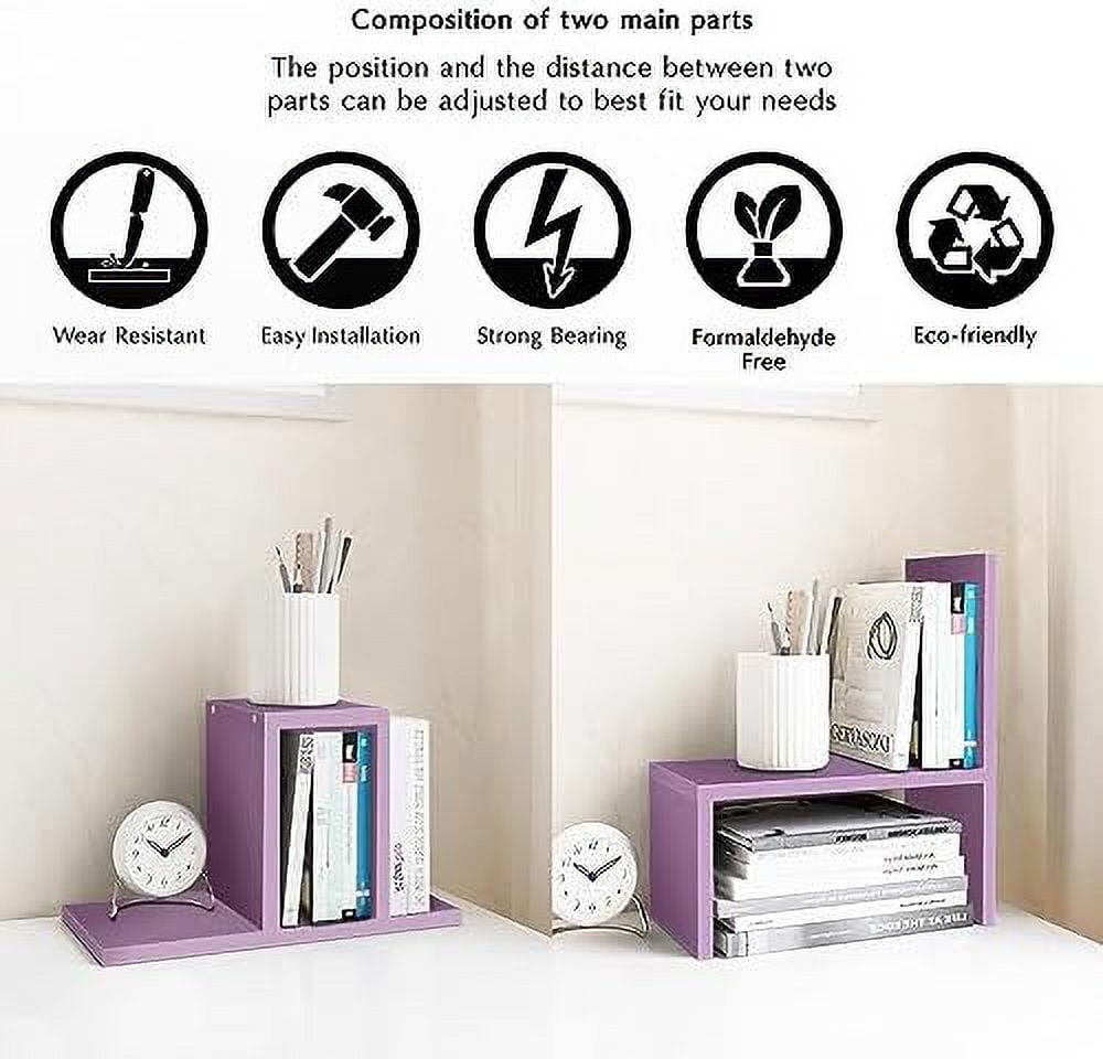 Desktop Organizer Office Storage Rack Adjustable Wood Display Shelf Birthday Gifts Toy Home Decor Free Style Rotation Display True Natural Stand Shelf (Violet)
