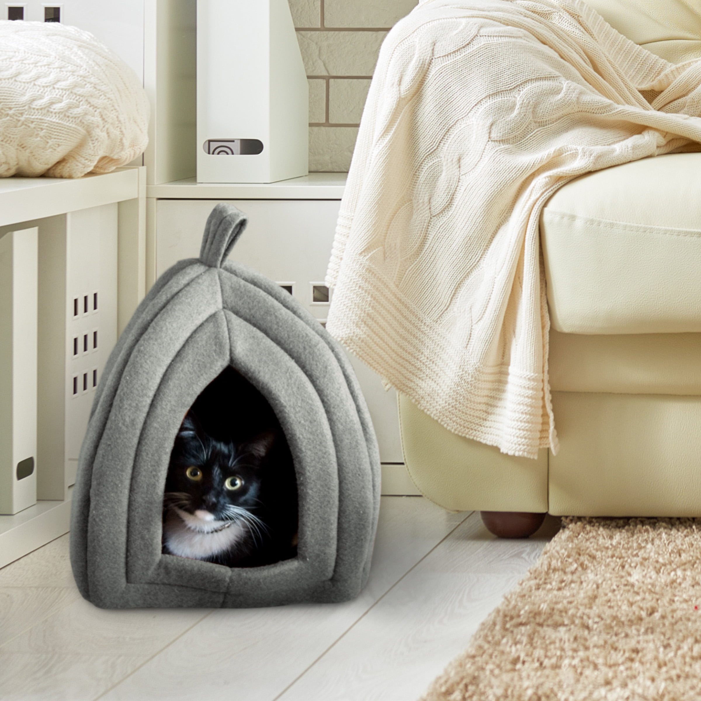 PETMAKER Covered Cat Igloo for Dogs Rabbits Guinea Pigs and Other Small Indoor Animals Gray Walmart