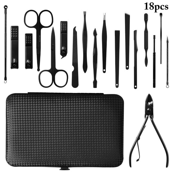 Manicure Set Nail Clippers 18 in 1 Stainless Steel Professional Grooming Pedicure Kit Nail Care Tools with Travel Case for Men Women