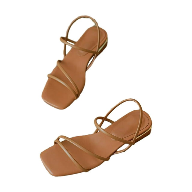 Hyknon Sandals for Women Rectangular Toe Sandals Strappy Open Toe Low Block Heels Sandals Dress Pumps Shoes Heeled Arch Support Comfortable Sandals
