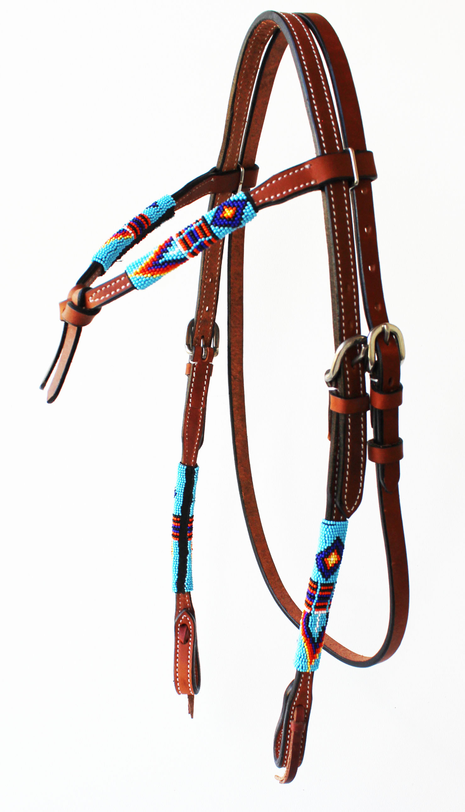 Horse Show Bridle Western Leather Headstall Beaded Overlay Knotted