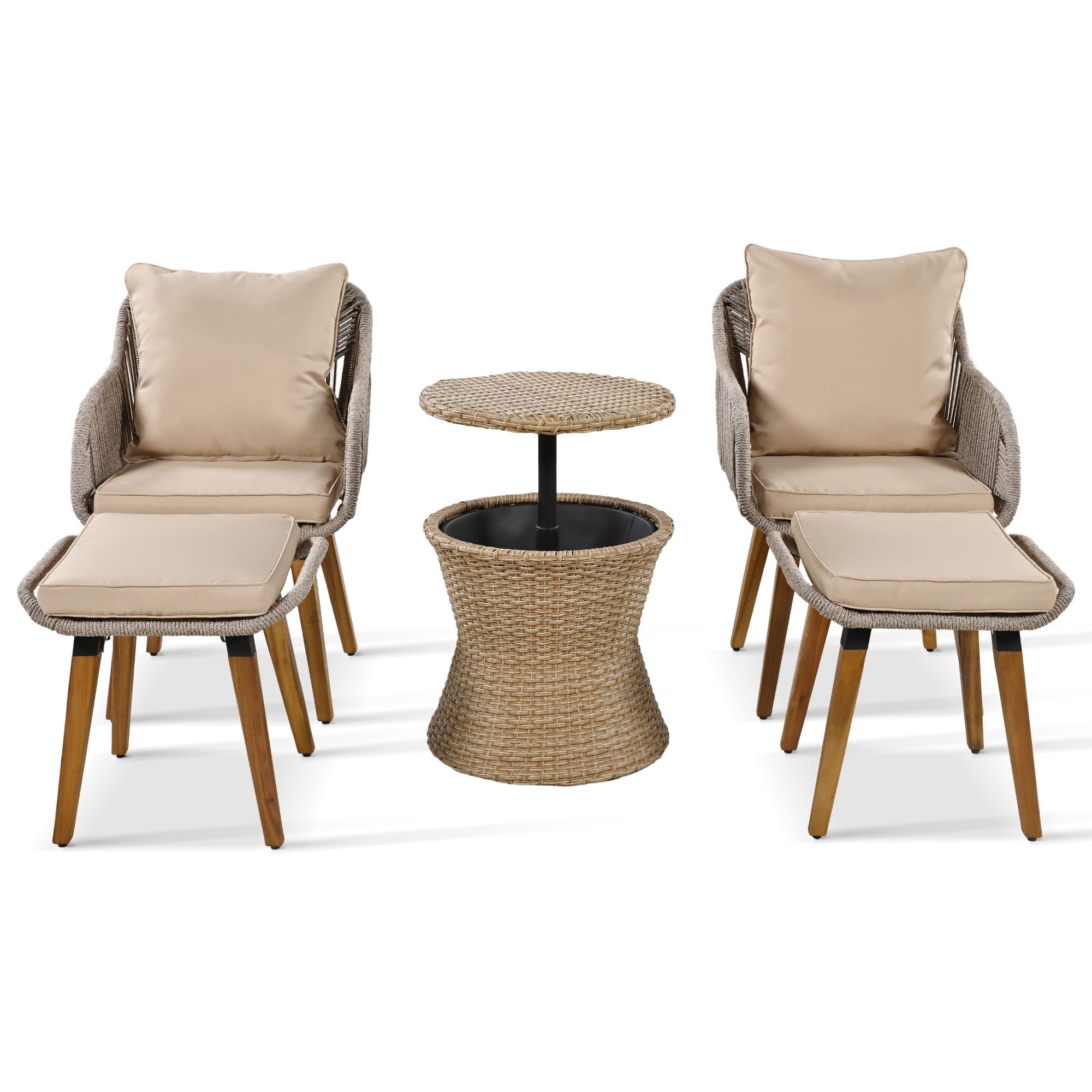 5 PCS Outdoor Rattan Furniture Set, Patio Lounge Chairs with Storage Ottoman Footrest, All Weather Cushioned Outside Sectional Furniture Set for Backyard, Deck, Balcony, GE033