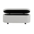 thumbnail image 5 of 49"  Oval Storage Ottoman Bench, Holds up to 500lbs, Modern Velvet Foot Rest Long Stool with Solid Wood Legs, Comfy Upholstered Shoes Bench for Living Room Entryway Bedroom Window Seating, Beige, 5 of 9