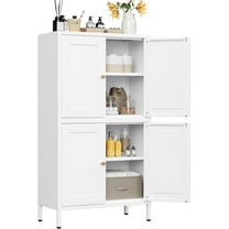White Storage Cabinet with 4 Doors and 2 Adjustable Shelves,Narrow Food Pantry Cabinet with Leg,24 inch Wide Bathroom Cabinets,Small Metal Storage Cabinets for Home Kitchen,Dining/Living/Laundry/Room