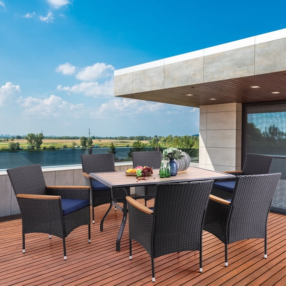 Alpha Joy 7-Piece Rattan Patio Dining Set for 6 People