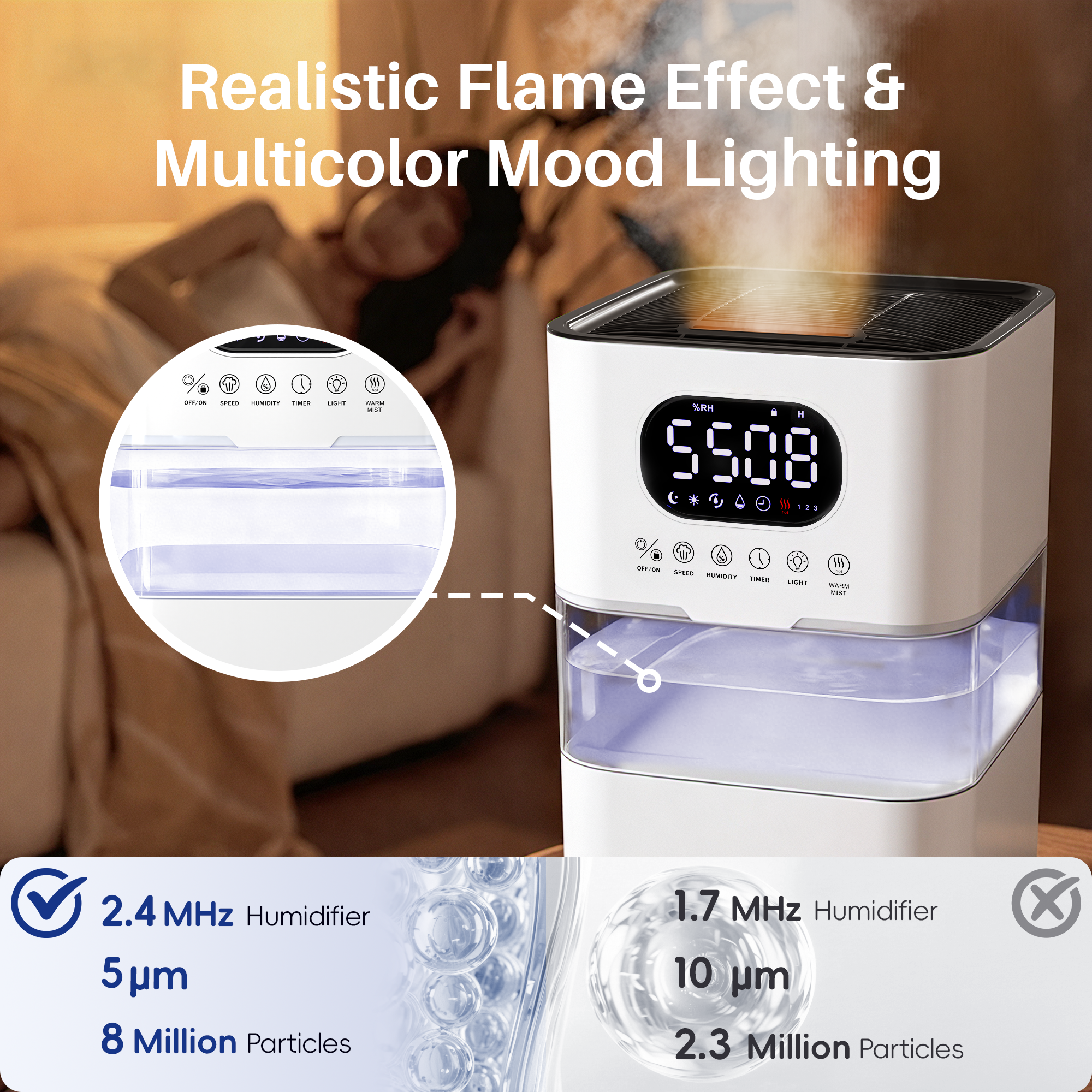 Dhole 8.5L Humidifiers with Warm Mist, Smart Humidifier with Auto Shut-Off, Customizable Humidity (40-90%), Quiet Operation for Whole Night Sleep