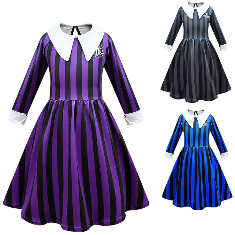 Wednesday Addams Cosplay Costume Women Black Dress Outfits Carnival Printed  Suit (150cm dress)