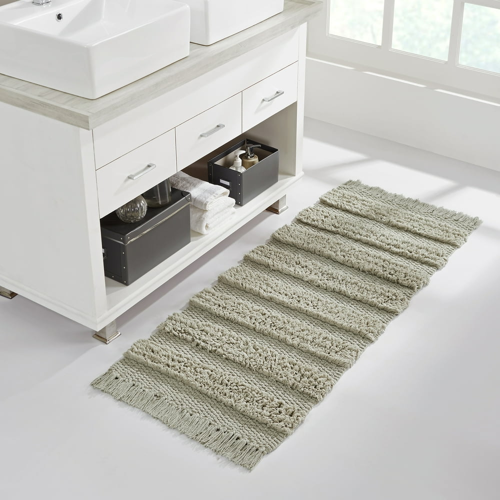 VCNY Home Savannah Fringe Stripe Cotton Blend Bath Runner Rug, 24" x 60