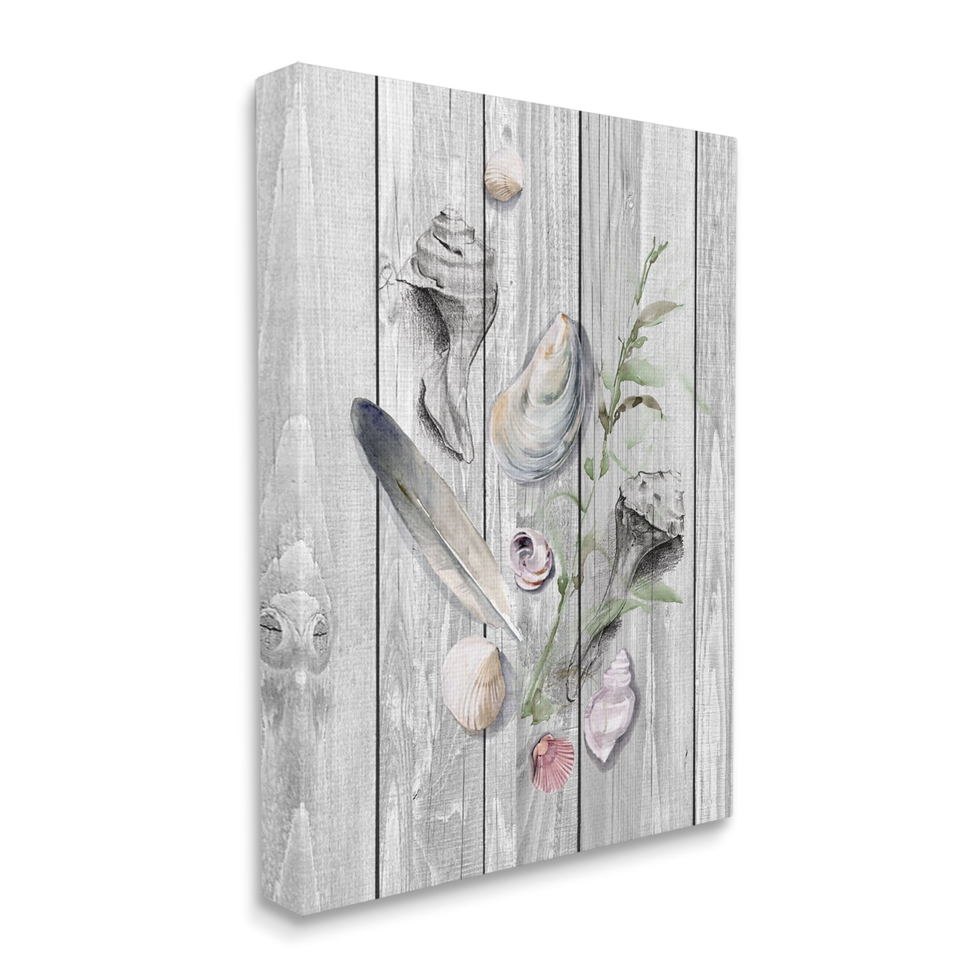 Stupell Feather & Seashells Collection Dock Landscape Painting Gallery Wrapped Canvas Print Wall Art