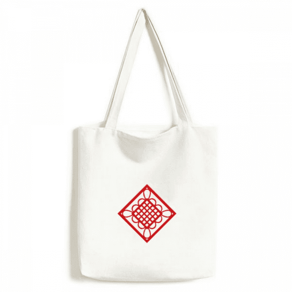red chinese knot paper cut tote canvas bag shopping satchel casual handbag