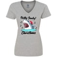 thumbnail image 3 of Inktastic Shark Holly Jawly Christmas Women's V-Neck T-Shirt, 3 of 5