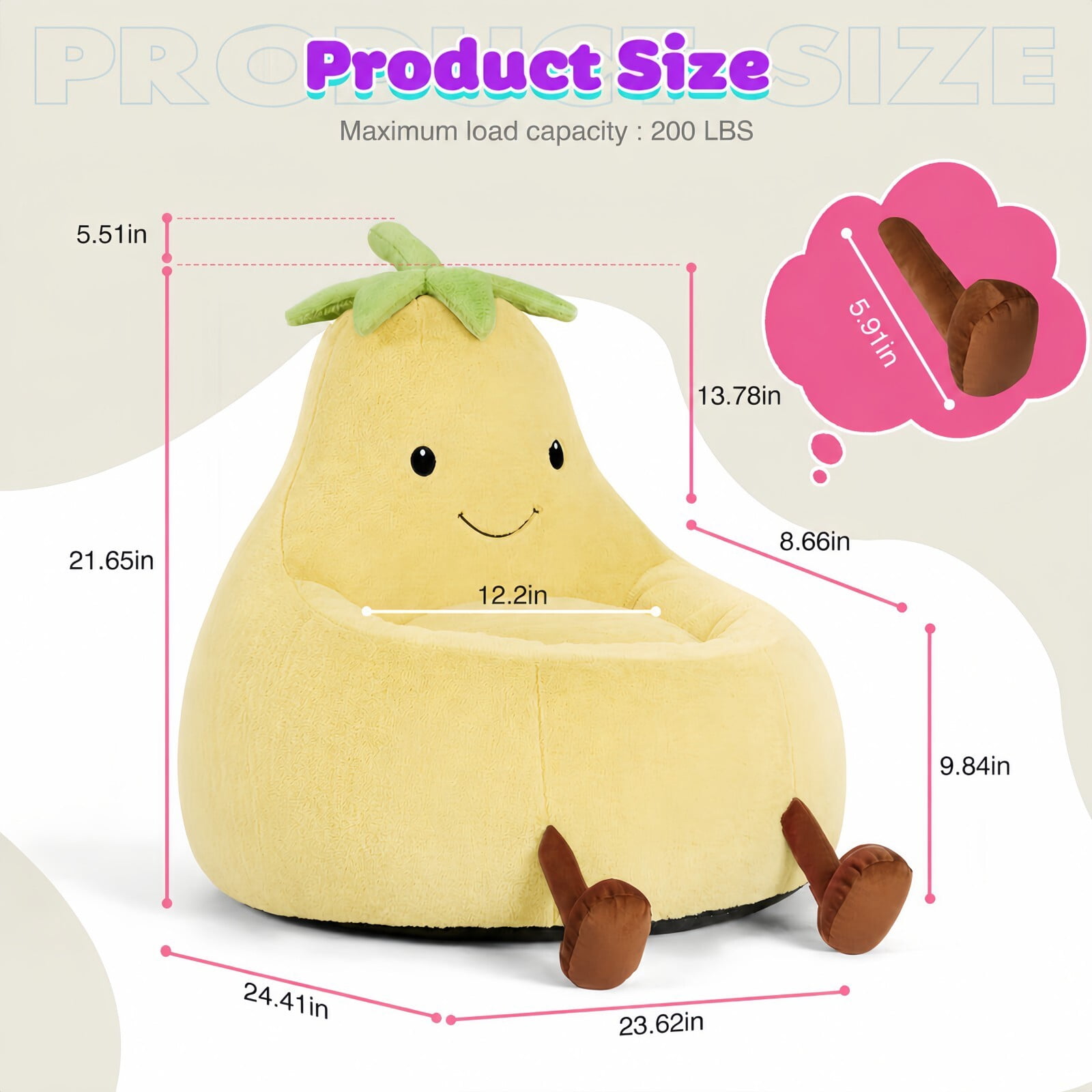 Kelno 24" Kids Bean Bag Chair Faux Rabbit Fur Lazy Chair Toddler Couch, Yellow